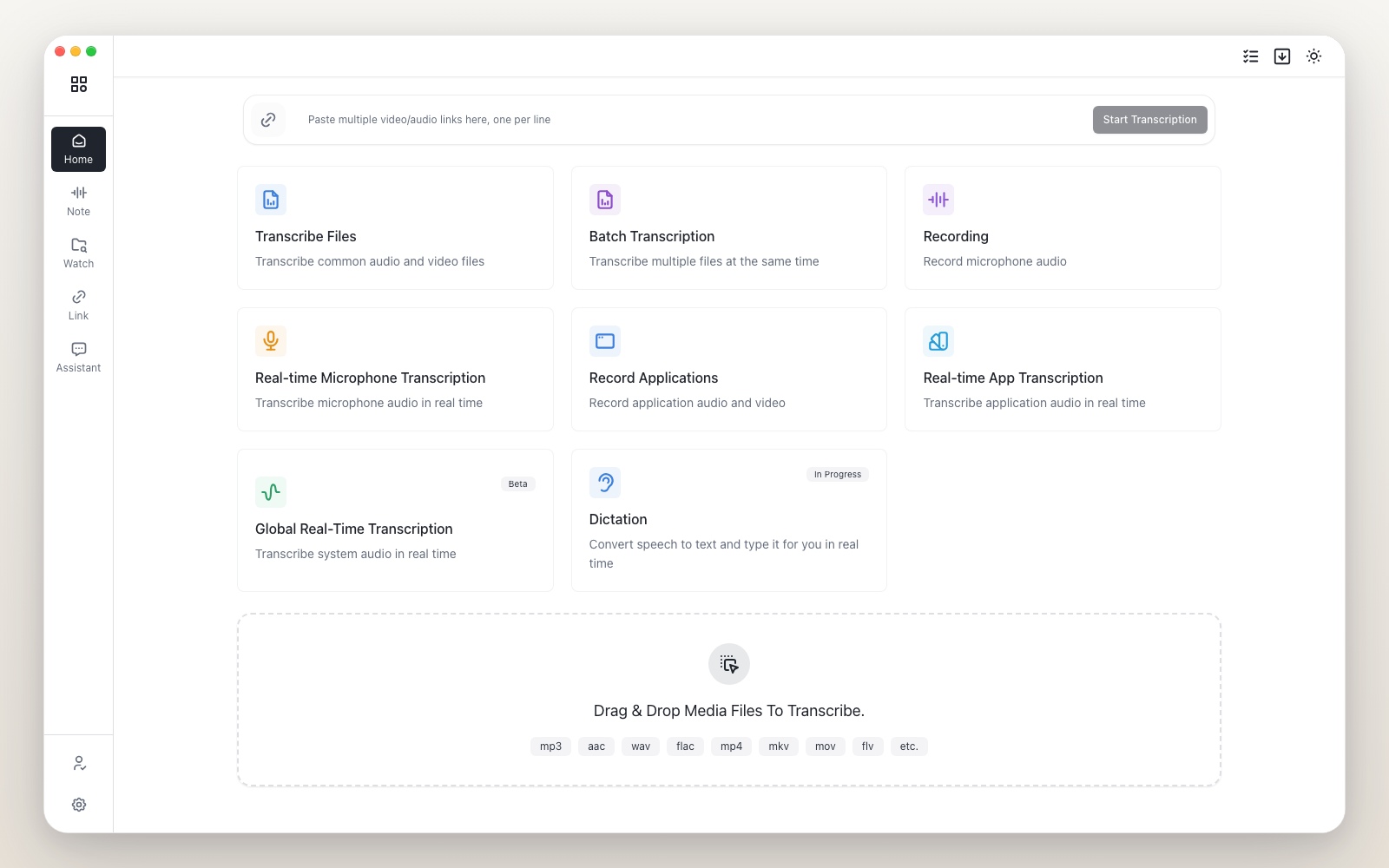 Audio Note home overview screenshot